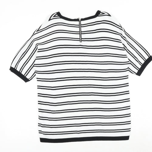 Marks and Spencer Womens White Round Neck Striped Viscose Pullover Jumper Size 10