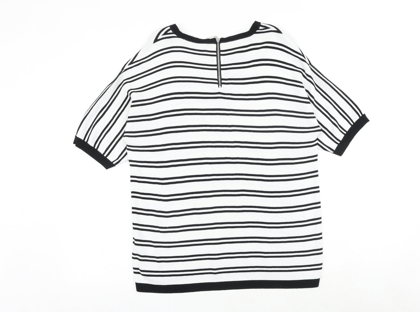 Marks and Spencer Womens White Round Neck Striped Viscose Pullover Jumper Size 10