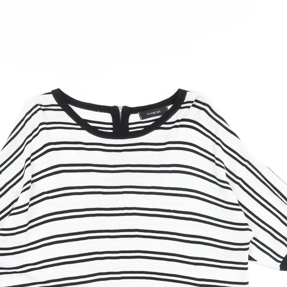 Marks and Spencer Womens White Round Neck Striped Viscose Pullover Jumper Size 10