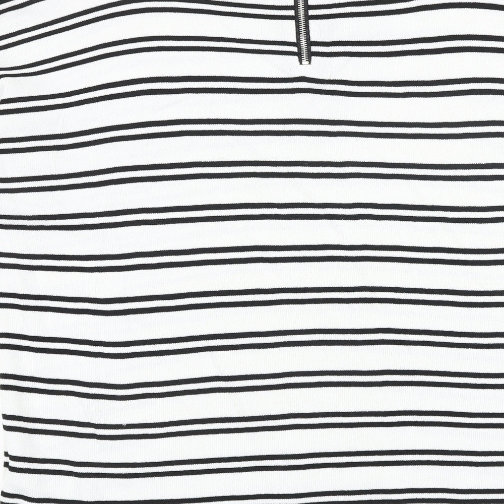 Marks and Spencer Womens White Round Neck Striped Viscose Pullover Jumper Size 10