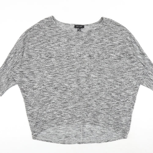 New Look Womens Grey Geometric Viscose Basic Blouse Size S Round Neck