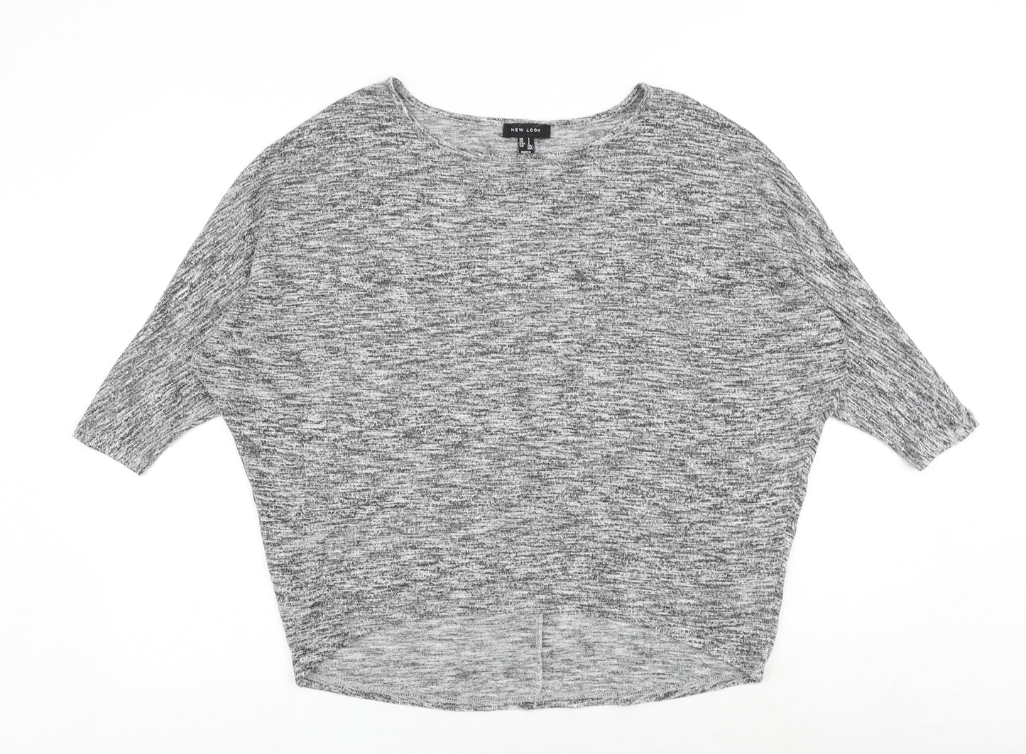 New Look Womens Grey Geometric Viscose Basic Blouse Size S Round Neck