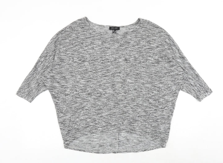 New Look Womens Grey Geometric Viscose Basic Blouse Size S Round Neck