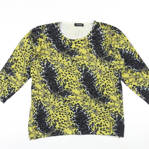 Alexara Womens Yellow Round Neck Geometric Viscose Pullover Jumper Size L