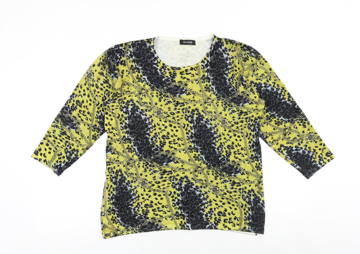 Alexara Womens Yellow Round Neck Geometric Viscose Pullover Jumper Size L