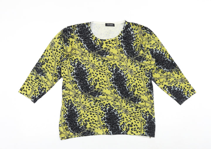 Alexara Womens Yellow Round Neck Geometric Viscose Pullover Jumper Size L