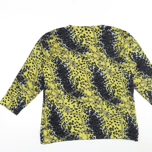 Alexara Womens Yellow Round Neck Geometric Viscose Pullover Jumper Size L