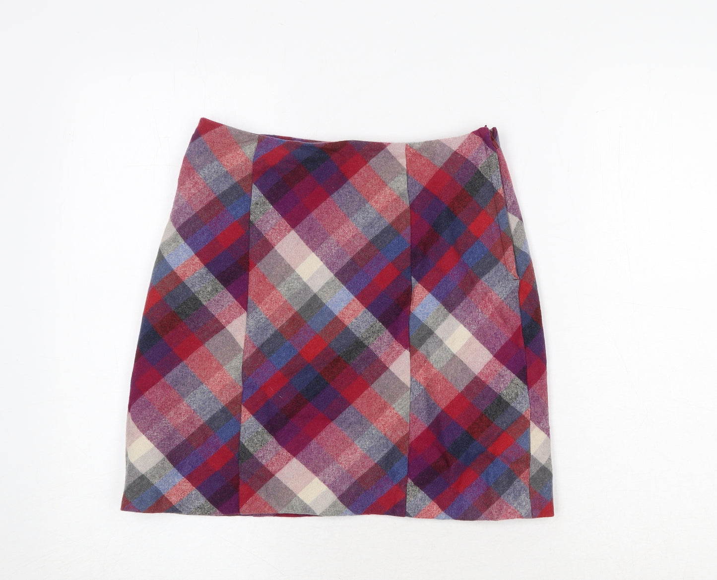H&M Womens Multicoloured Plaid Viscose A-Line Skirt Size 8 Zip