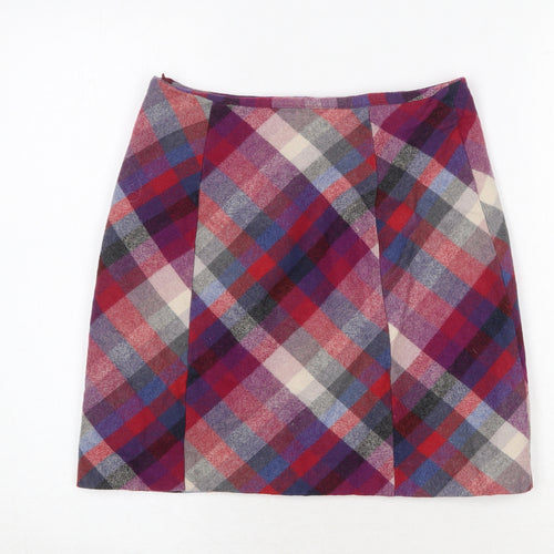 H&M Womens Multicoloured Plaid Viscose A-Line Skirt Size 8 Zip