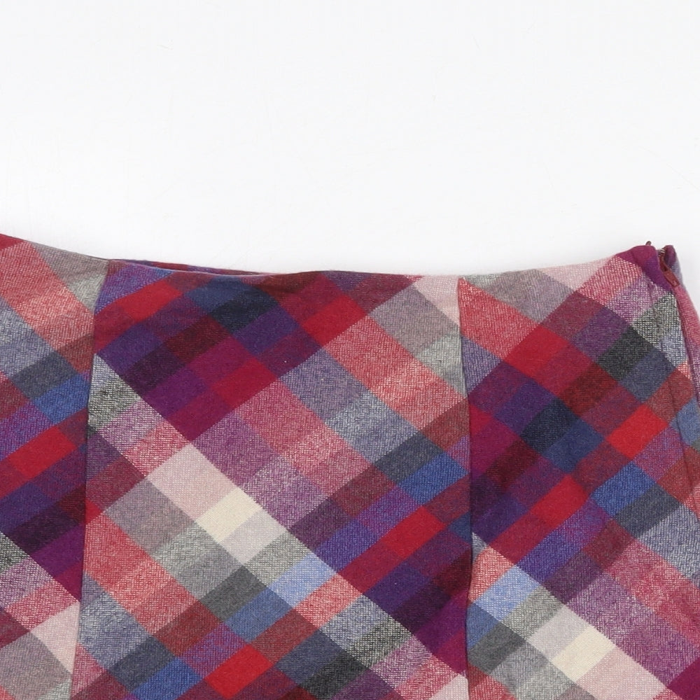 H&M Womens Multicoloured Plaid Viscose A-Line Skirt Size 8 Zip