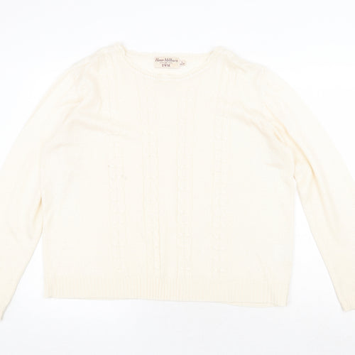 EWM Womens Beige Round Neck Acrylic Pullover Jumper Size L - Size 18-20