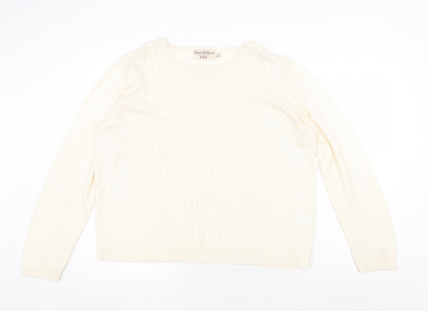 EWM Womens Beige Round Neck Acrylic Pullover Jumper Size L - Size 18-20
