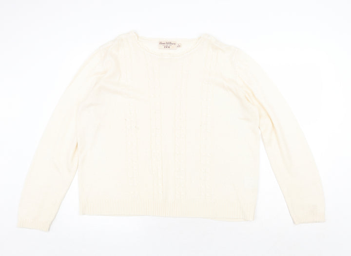 EWM Womens Beige Round Neck Acrylic Pullover Jumper Size L - Size 18-20