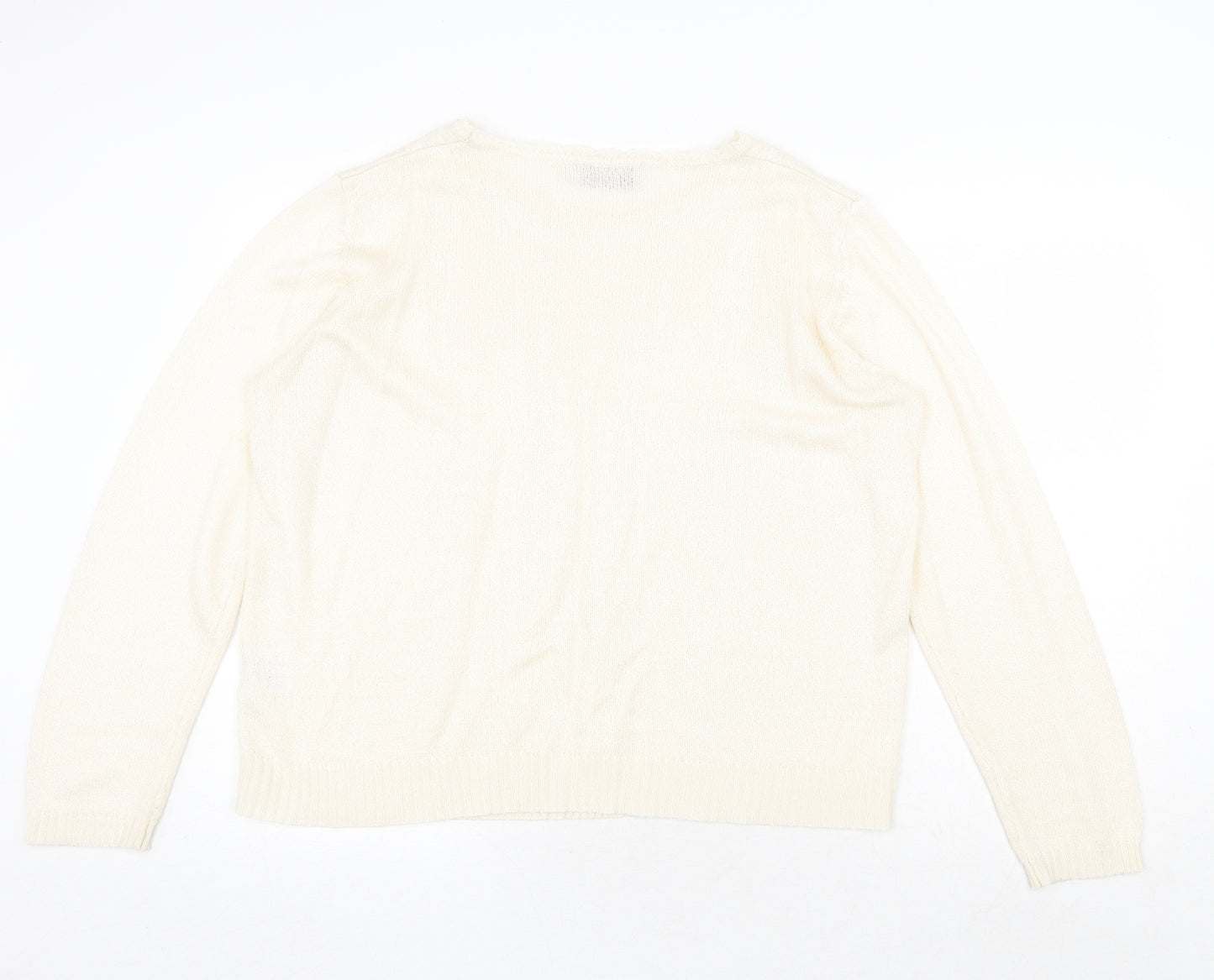 EWM Womens Beige Round Neck Acrylic Pullover Jumper Size L - Size 18-20