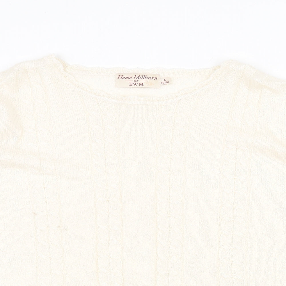 EWM Womens Beige Round Neck Acrylic Pullover Jumper Size L - Size 18-20
