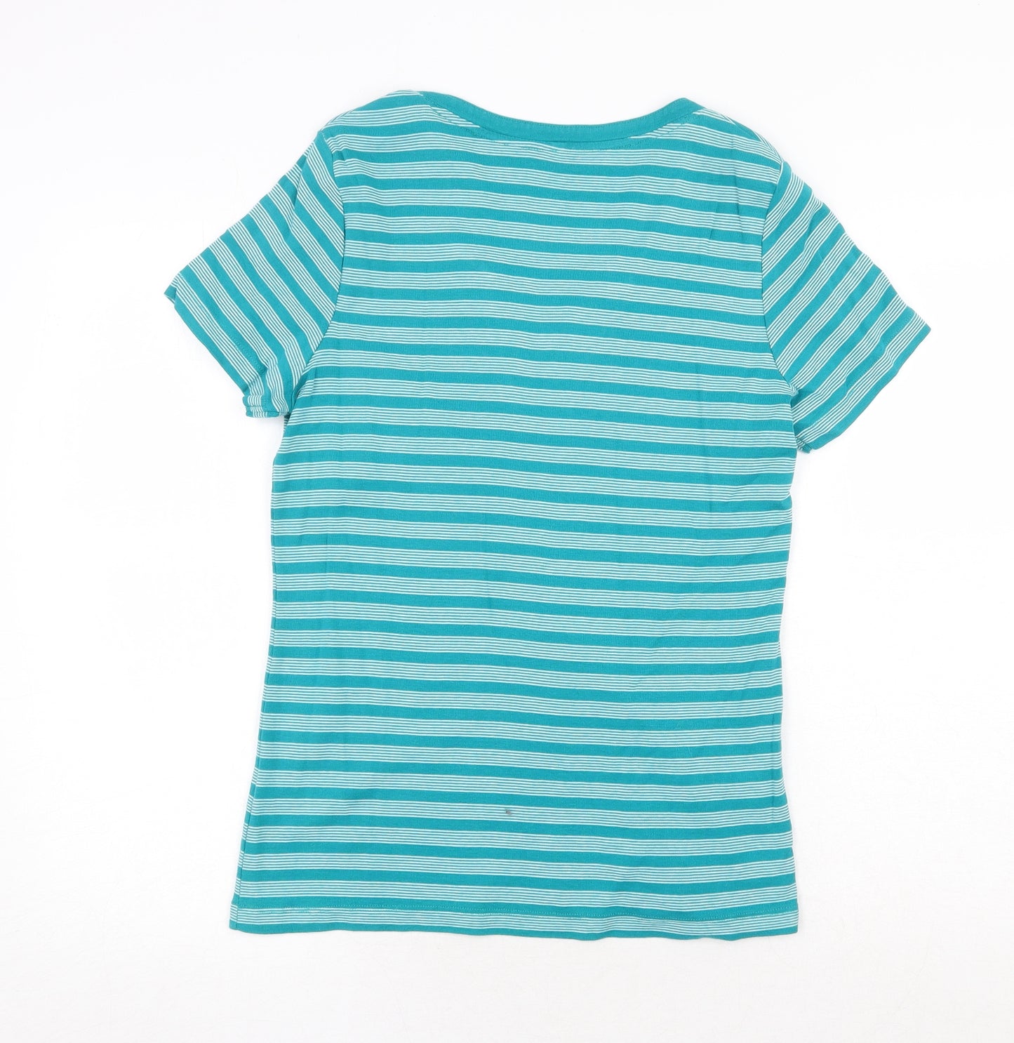 Bonmarché Womens Green Striped 100% Cotton Basic T-Shirt Size M Round Neck
