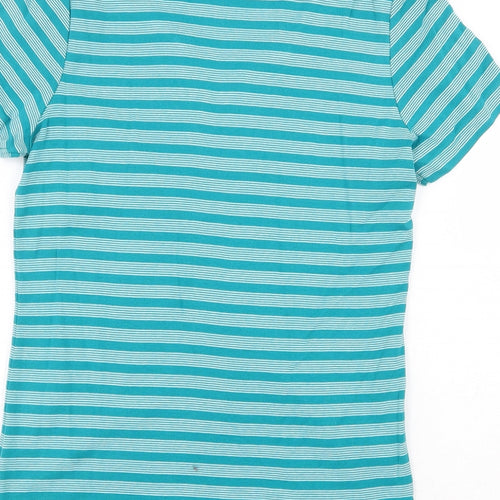 Bonmarché Womens Green Striped 100% Cotton Basic T-Shirt Size M Round Neck