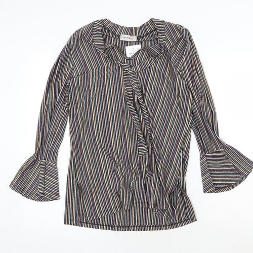 BASSINI Womens Multicoloured Striped Viscose Basic Blouse Size M V-Neck - Size M-L