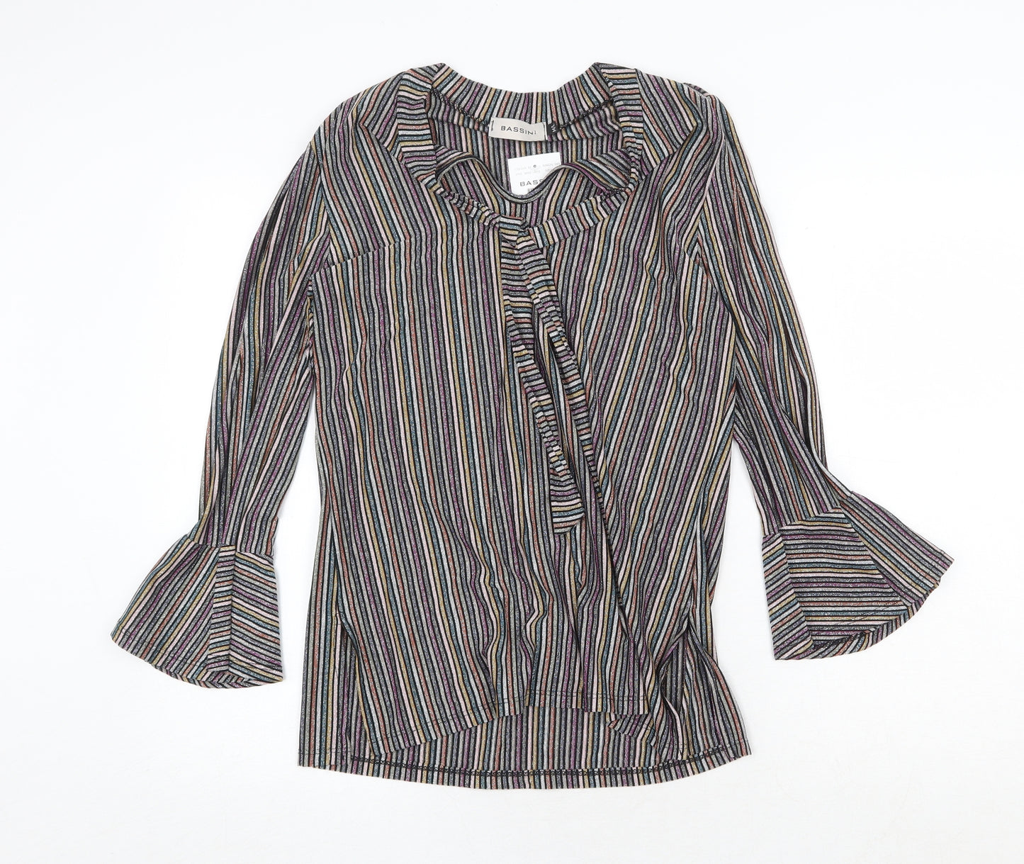 BASSINI Womens Multicoloured Striped Viscose Basic Blouse Size M V-Neck - Size M-L