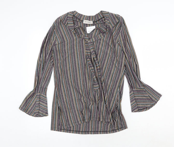 BASSINI Womens Multicoloured Striped Viscose Basic Blouse Size M V-Neck - Size M-L