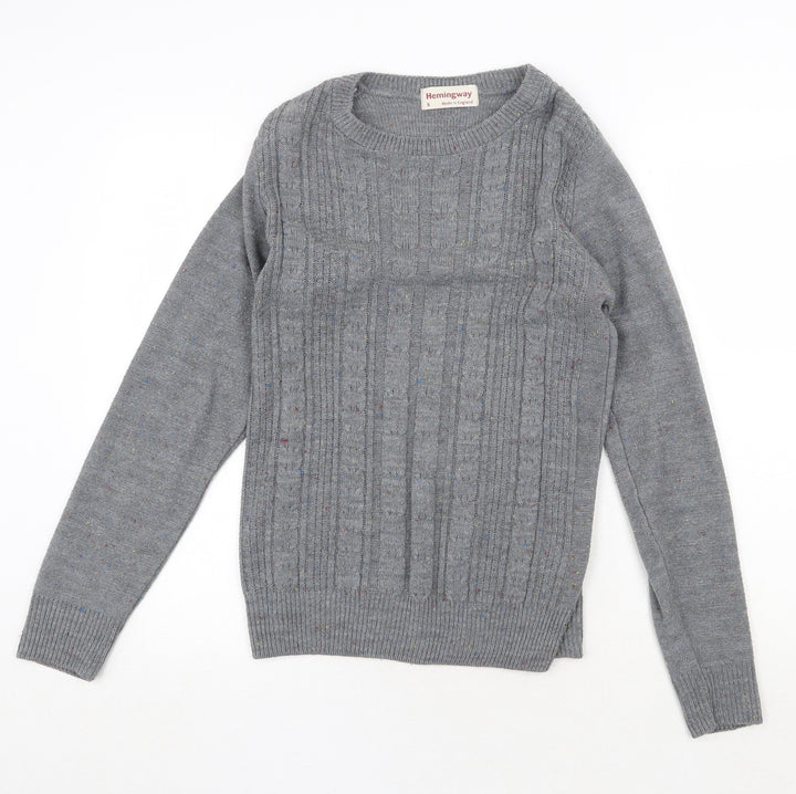 Hemingway Womens Grey Round Neck Acrylic Pullover Jumper Size S