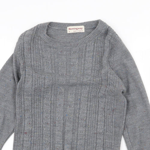 Hemingway Womens Grey Round Neck Acrylic Pullover Jumper Size S