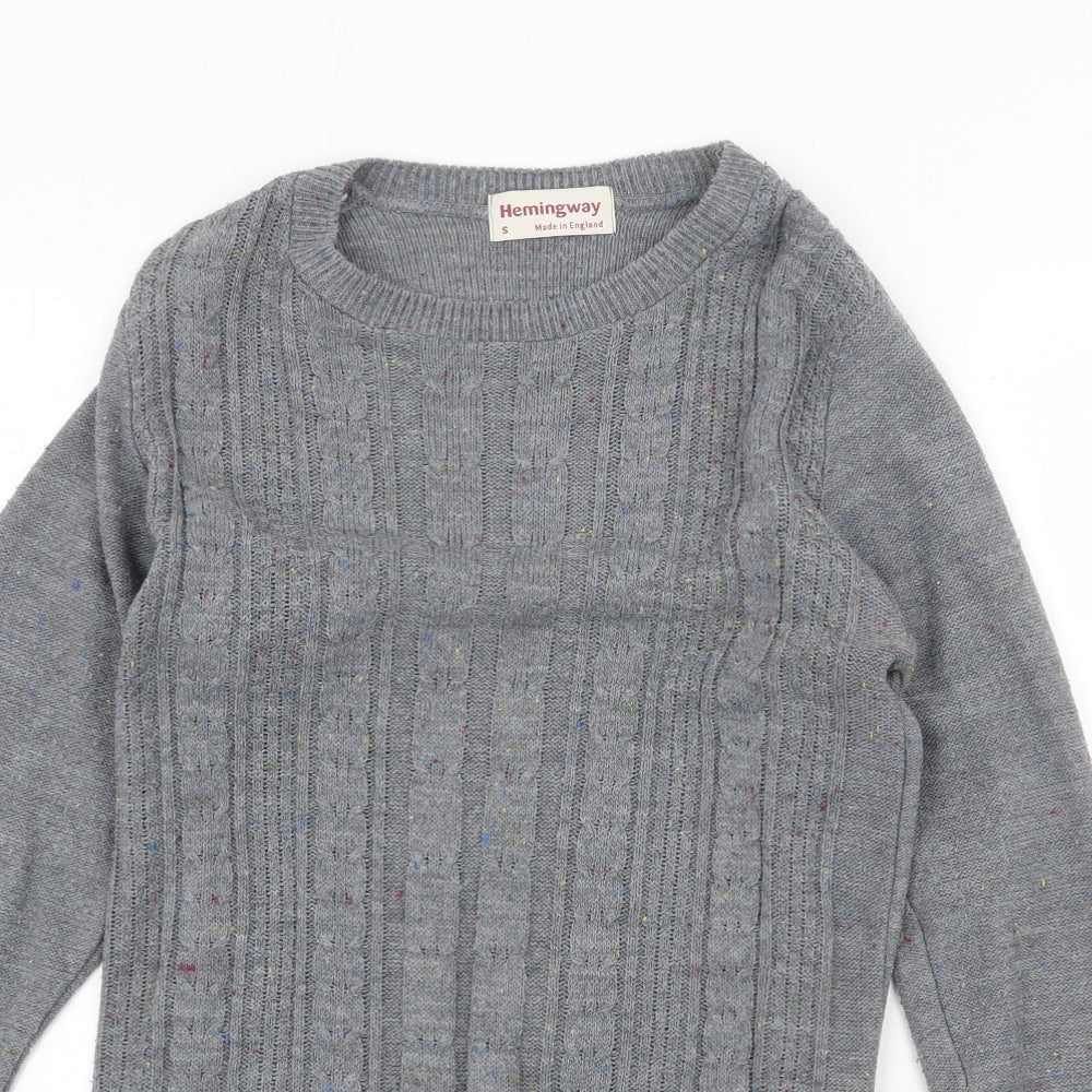 Hemingway Womens Grey Round Neck Acrylic Pullover Jumper Size S
