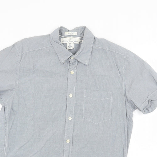H&M Mens Blue Check Cotton Button-Up Size S Collared Button