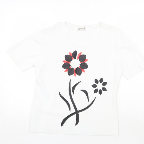 Roman Originals Womens White Round Neck Viscose Pullover Jumper Size M - Flower