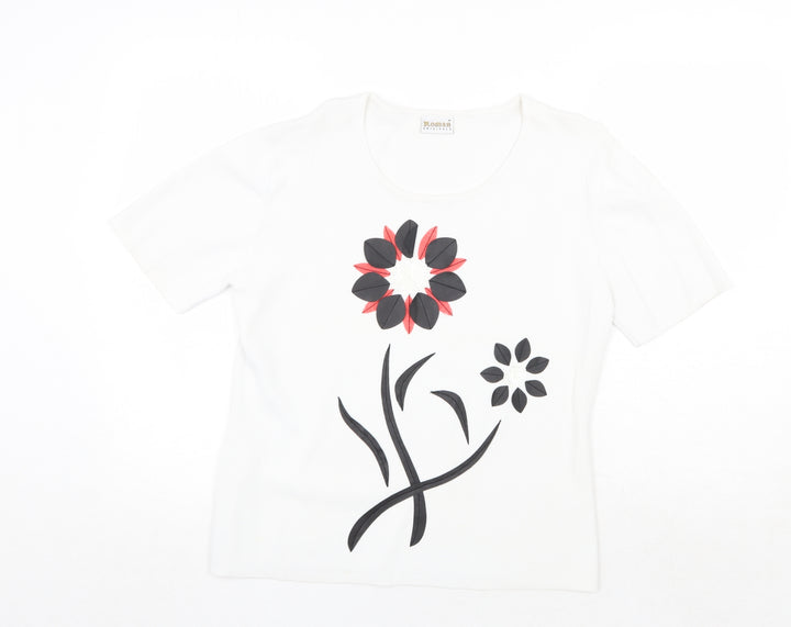 Roman Originals Womens White Round Neck Viscose Pullover Jumper Size M - Flower