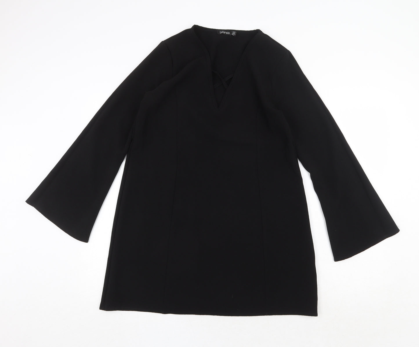 Boohoo Womens Black Polyester A-Line Size 12 V-Neck Pullover