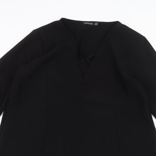 Boohoo Womens Black Polyester A-Line Size 12 V-Neck Pullover