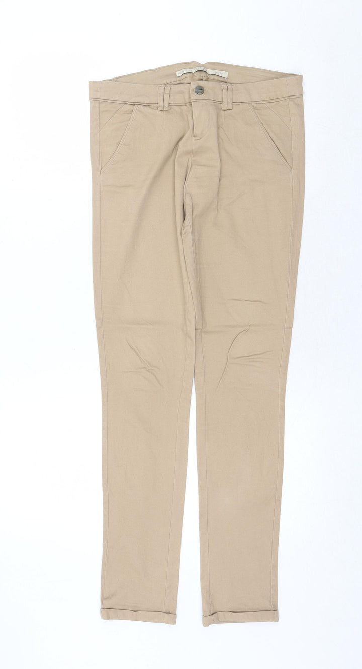 Bershka Womens Beige Cotton Straight Jeans Size 6 Regular Zip