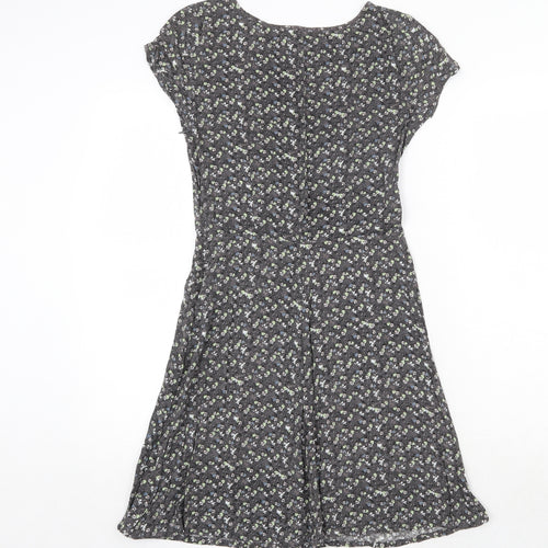 Only Womens Grey Floral Viscose A-Line Size 6 Round Neck Zip