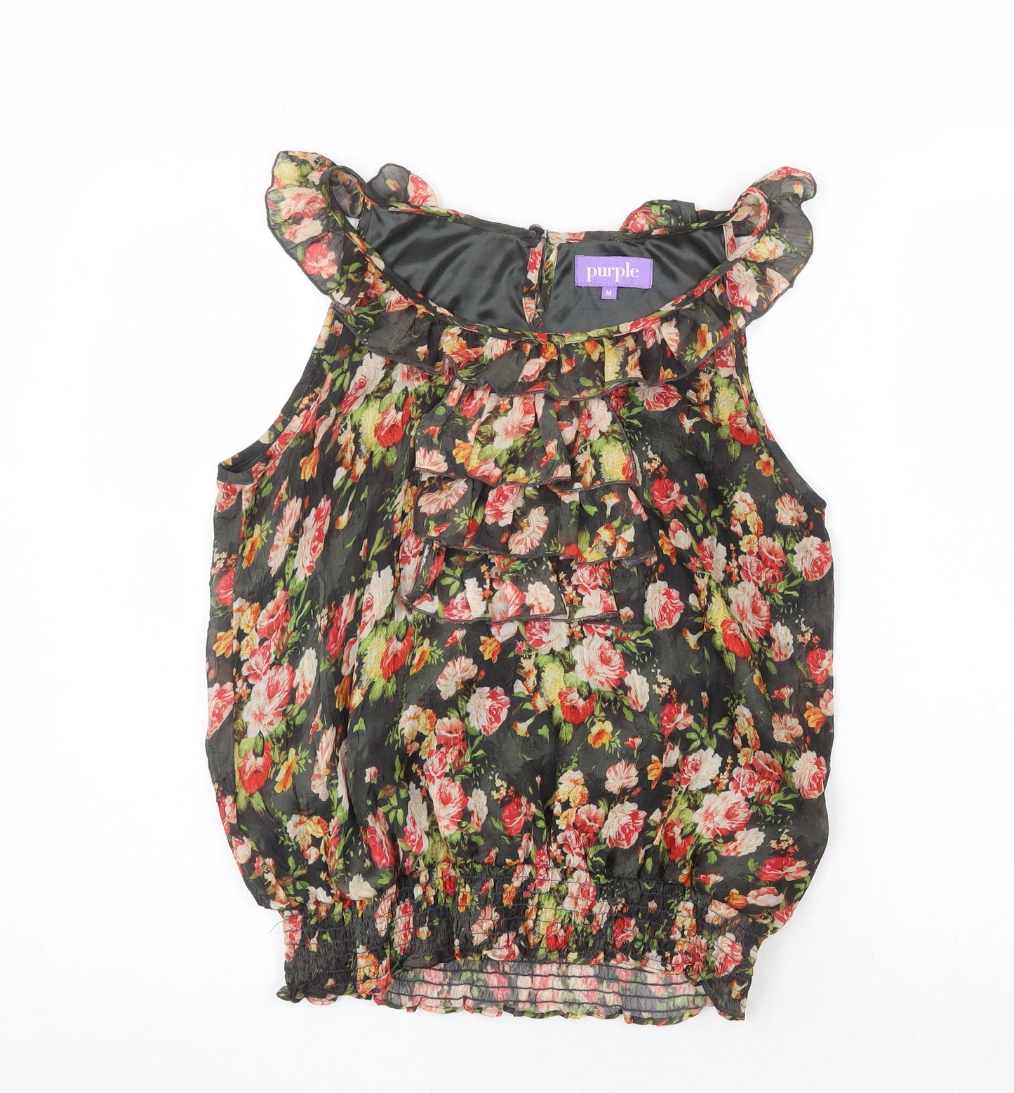 Purple Womens Multicoloured Floral Polyester Basic Blouse Size M Round Neck
