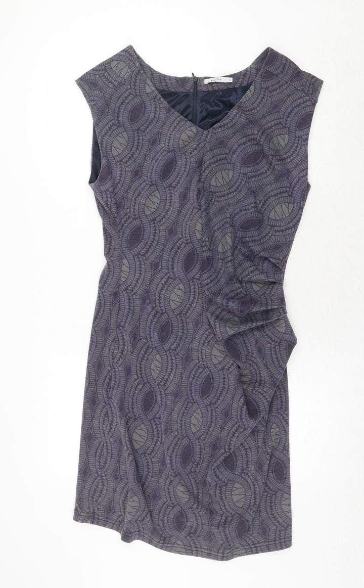 Kaffe Womens Grey Geometric Polyester A-Line Size XL V-Neck Zip