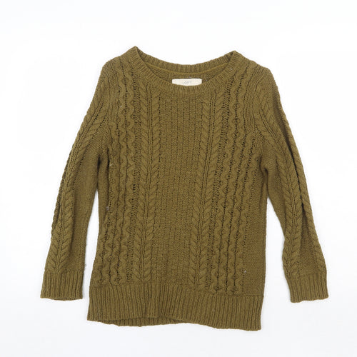 LOFT Womens Green Round Neck Cotton Pullover Jumper Size XS