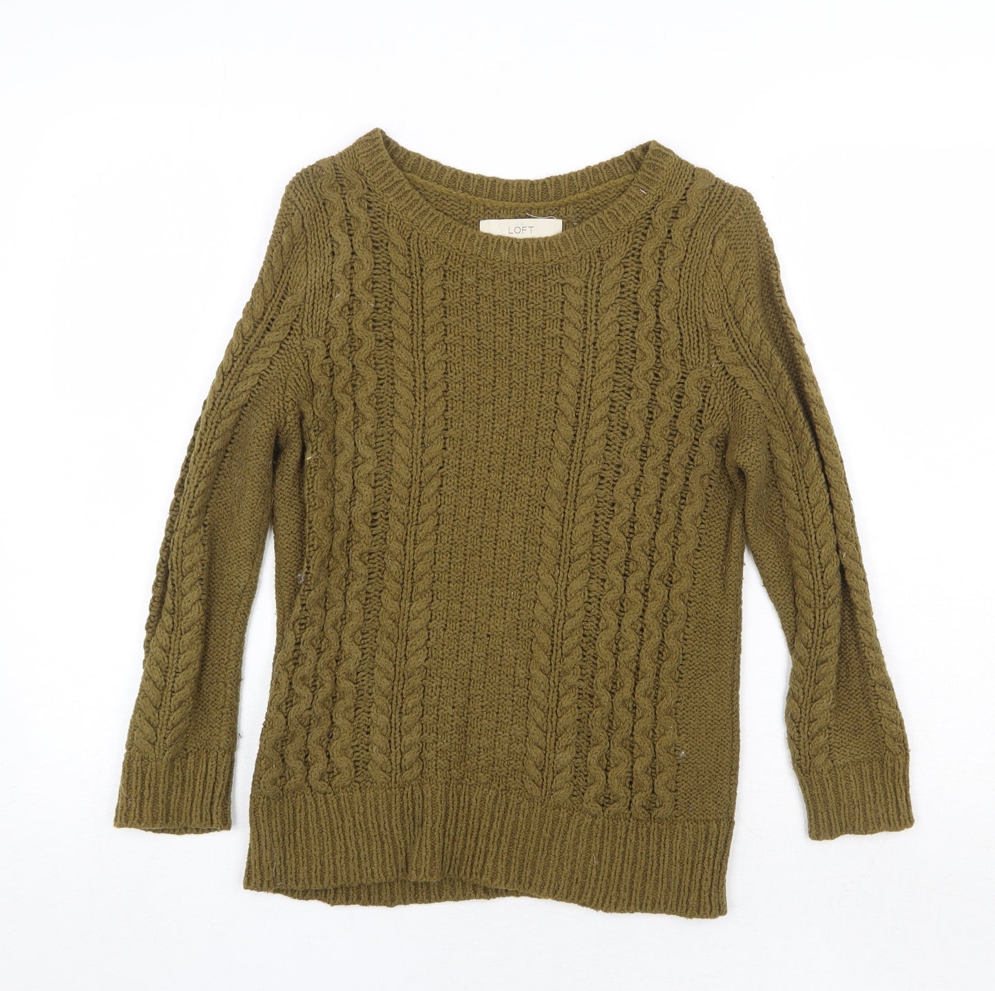 LOFT Womens Green Round Neck Cotton Pullover Jumper Size XS