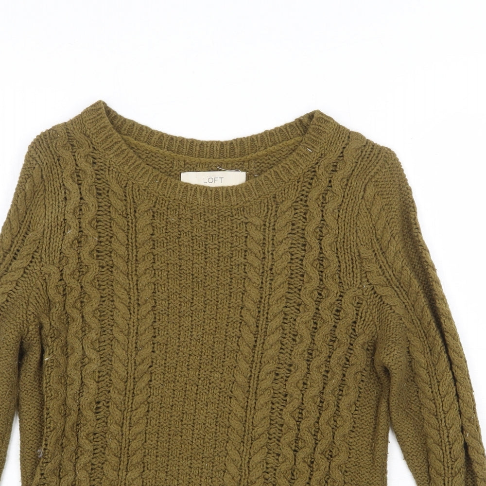 LOFT Womens Green Round Neck Cotton Pullover Jumper Size XS