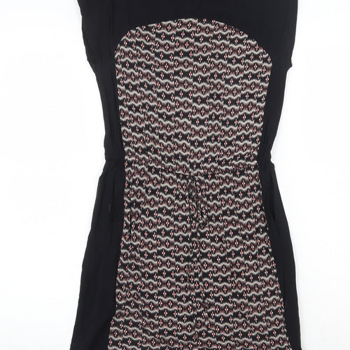 Warehouse Womens Black Geometric Viscose A-Line Size 8 Round Neck Pullover