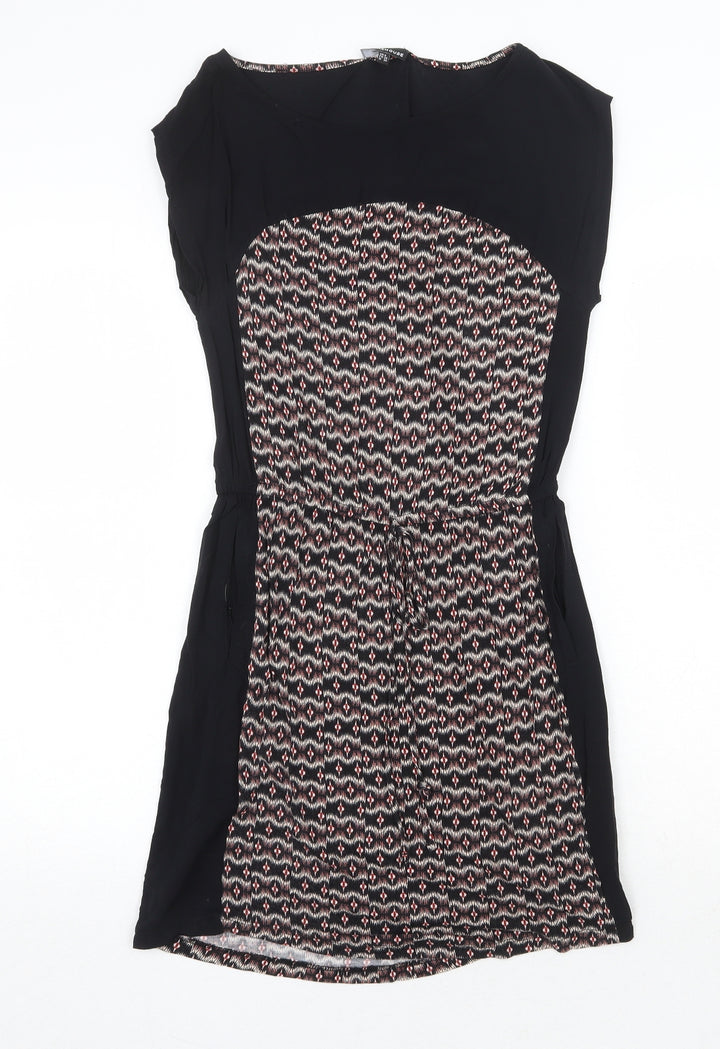 Warehouse Womens Black Geometric Viscose A-Line Size 8 Round Neck Pullover