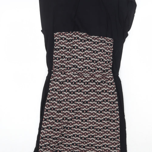 Warehouse Womens Black Geometric Viscose A-Line Size 8 Round Neck Pullover