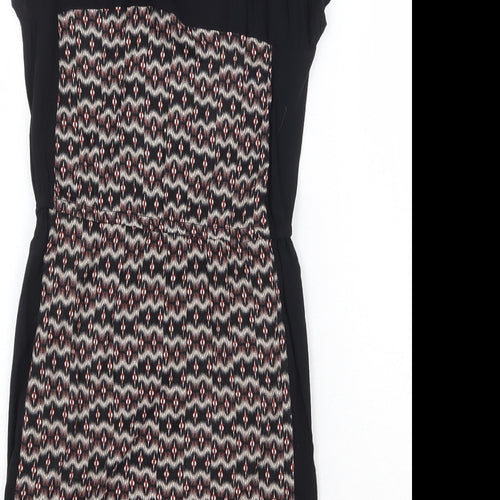 Warehouse Womens Black Geometric Viscose A-Line Size 8 Round Neck Pullover