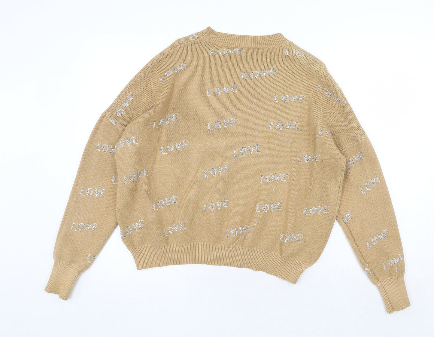 Just Be You Womens Beige Round Neck Geometric Viscose Pullover Jumper Size S - Love