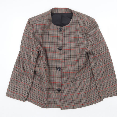 Clover Collection Womens Brown Geometric Jacket Blazer Size 16 Button