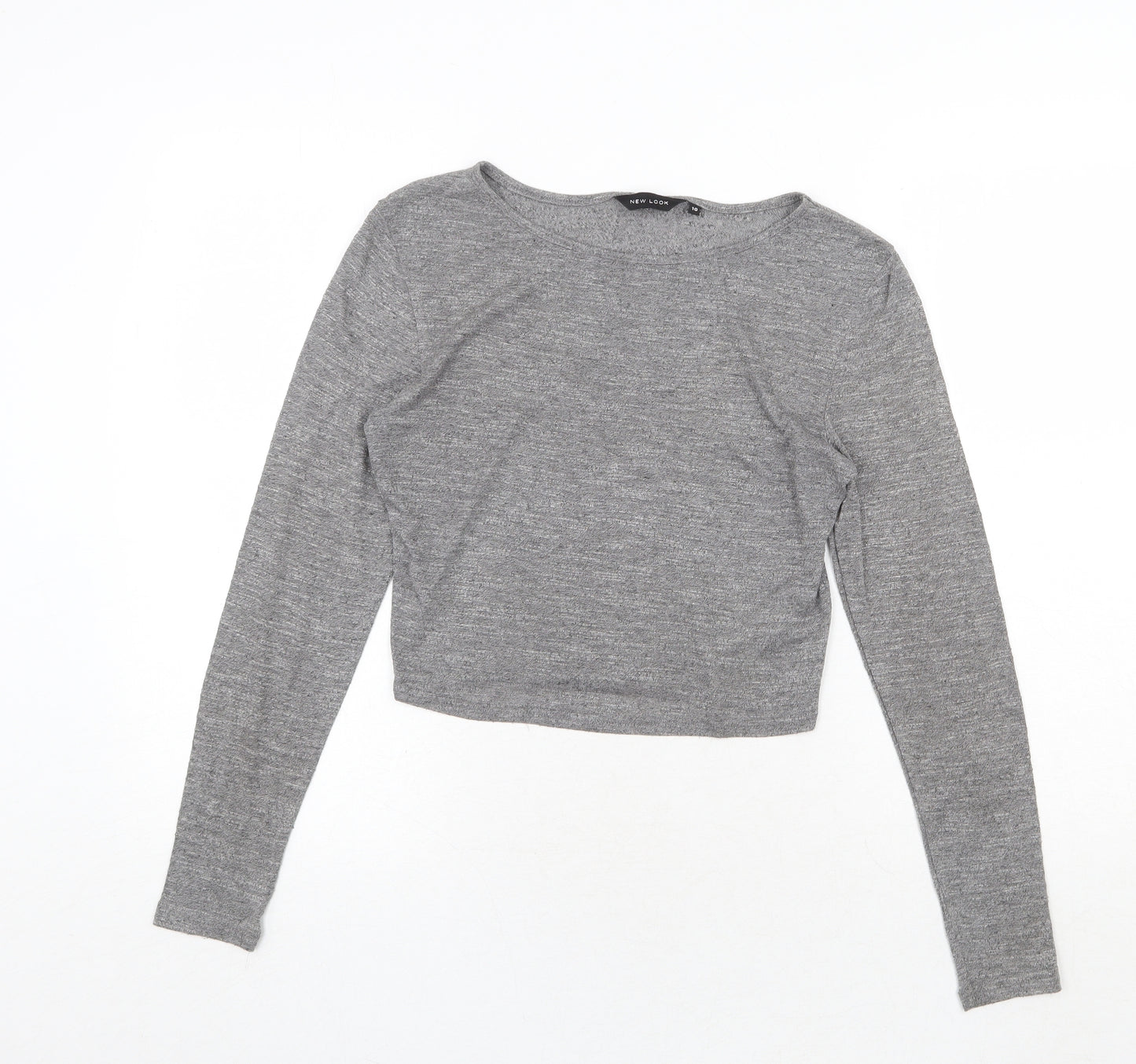New Look Womens Grey Polyester Basic T-Shirt Size 10 Round Neck
