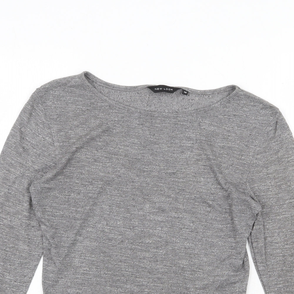 New Look Womens Grey Polyester Basic T-Shirt Size 10 Round Neck