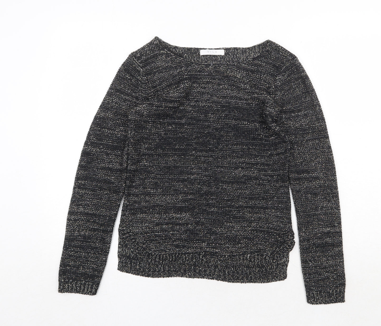 VILA Womens Black Round Neck Geometric Acrylic Pullover Jumper Size S