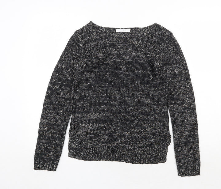 VILA Womens Black Round Neck Geometric Acrylic Pullover Jumper Size S