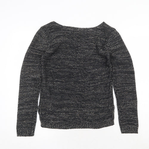 VILA Womens Black Round Neck Geometric Acrylic Pullover Jumper Size S